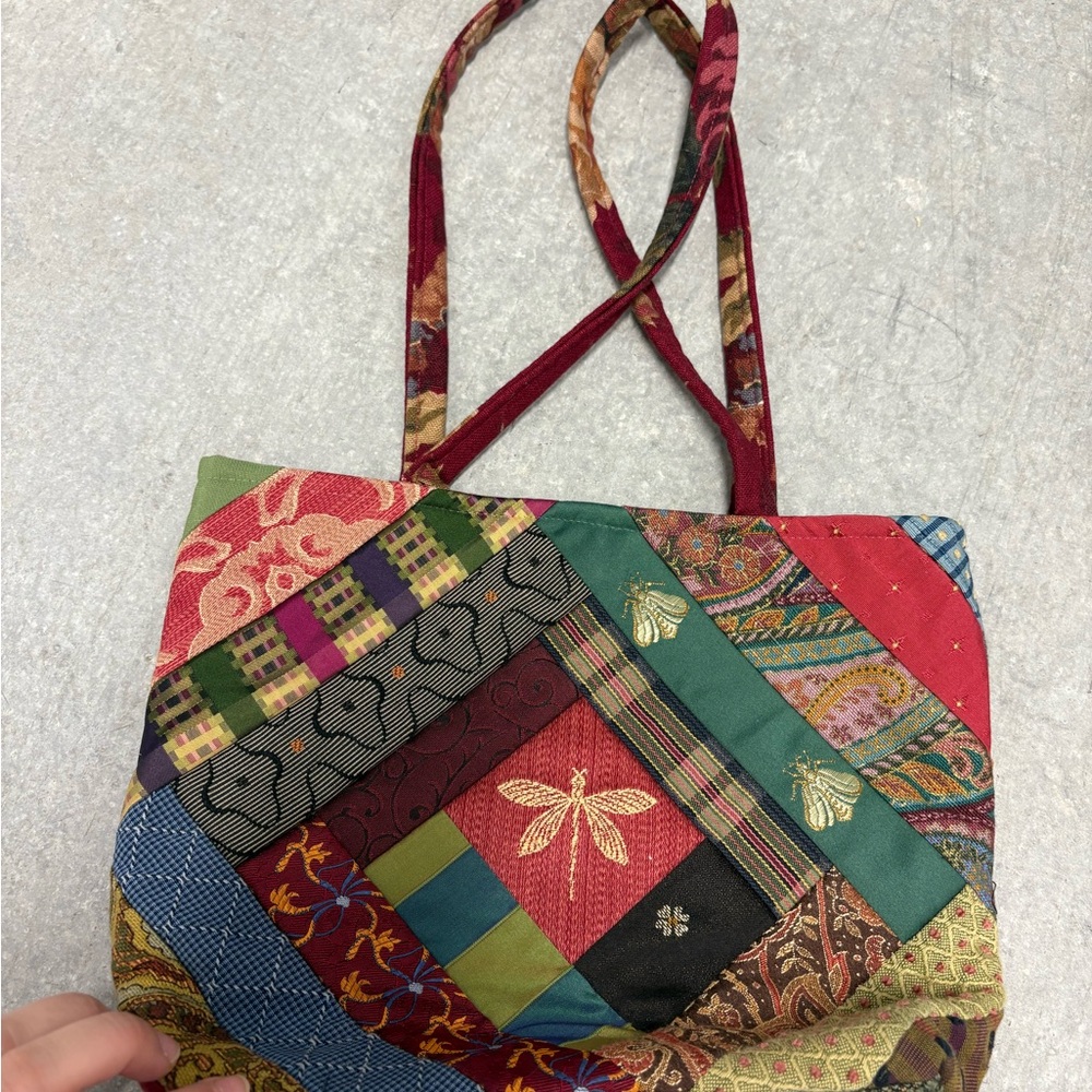 Vintage Handmade Patchwork Tie Dragonfly Shoulder… - image 5